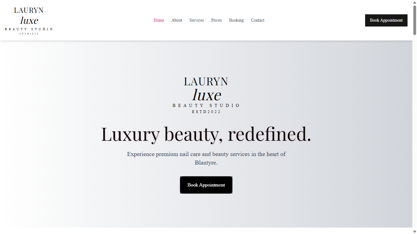 Lauryn Luxe Beauty Studio Booking System